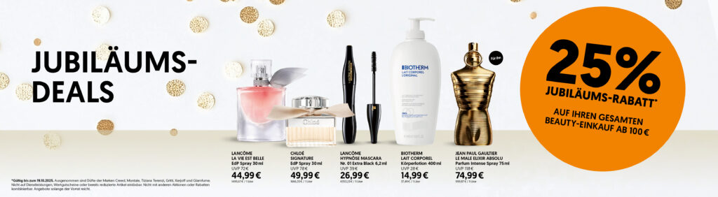 Jubiläum-Deals - Produkte und 25% Rabatt ab 100 € Einkauf